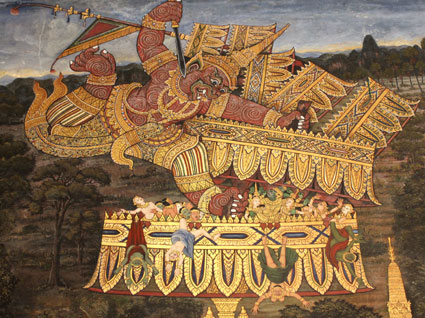 Detalle del mosaico sobre mitología ramakiana, Wat Phra Kaew