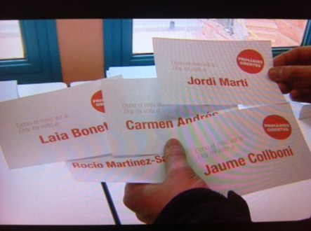 Las cinco papeletas correspondientes a los candidatos del PSC a la alcaldía de Barcelona.