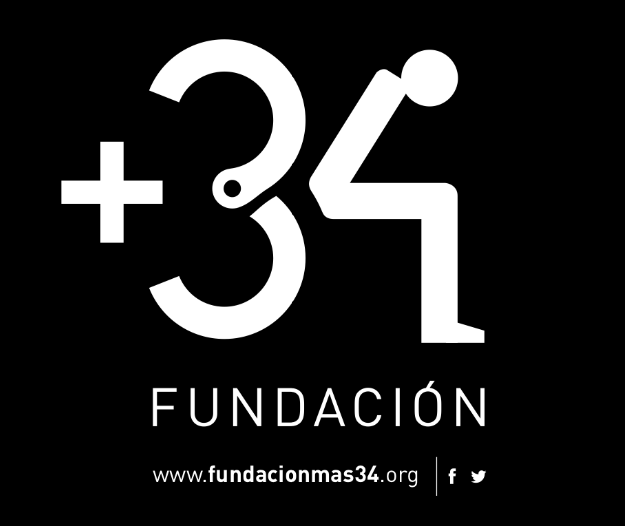 Logotipo de la Fundación +34 de ayuda a presos españoles en el extranjero y sus familias en España.
